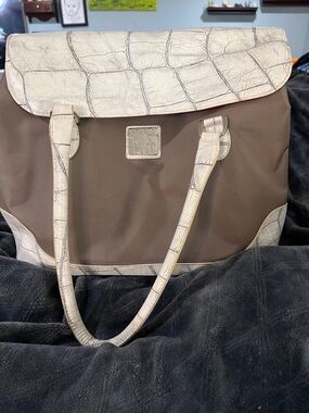 DvF Studio Brown Tote with Cream Croc-Embossed Trim